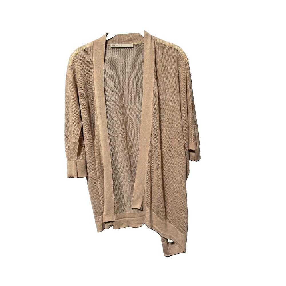 AllSaints Bishi Asymmetrical Cardigan Women’s Mesh Neutral Tan Large